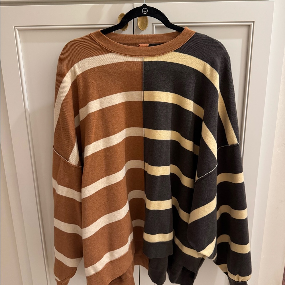 Free People Striped Brown and Black Sweater